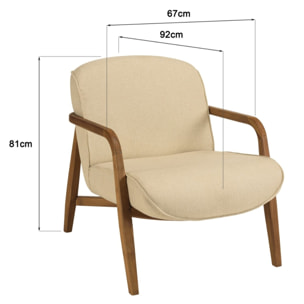 SIXTINE - Fauteuil en tissu beige et bois de teck recyclé