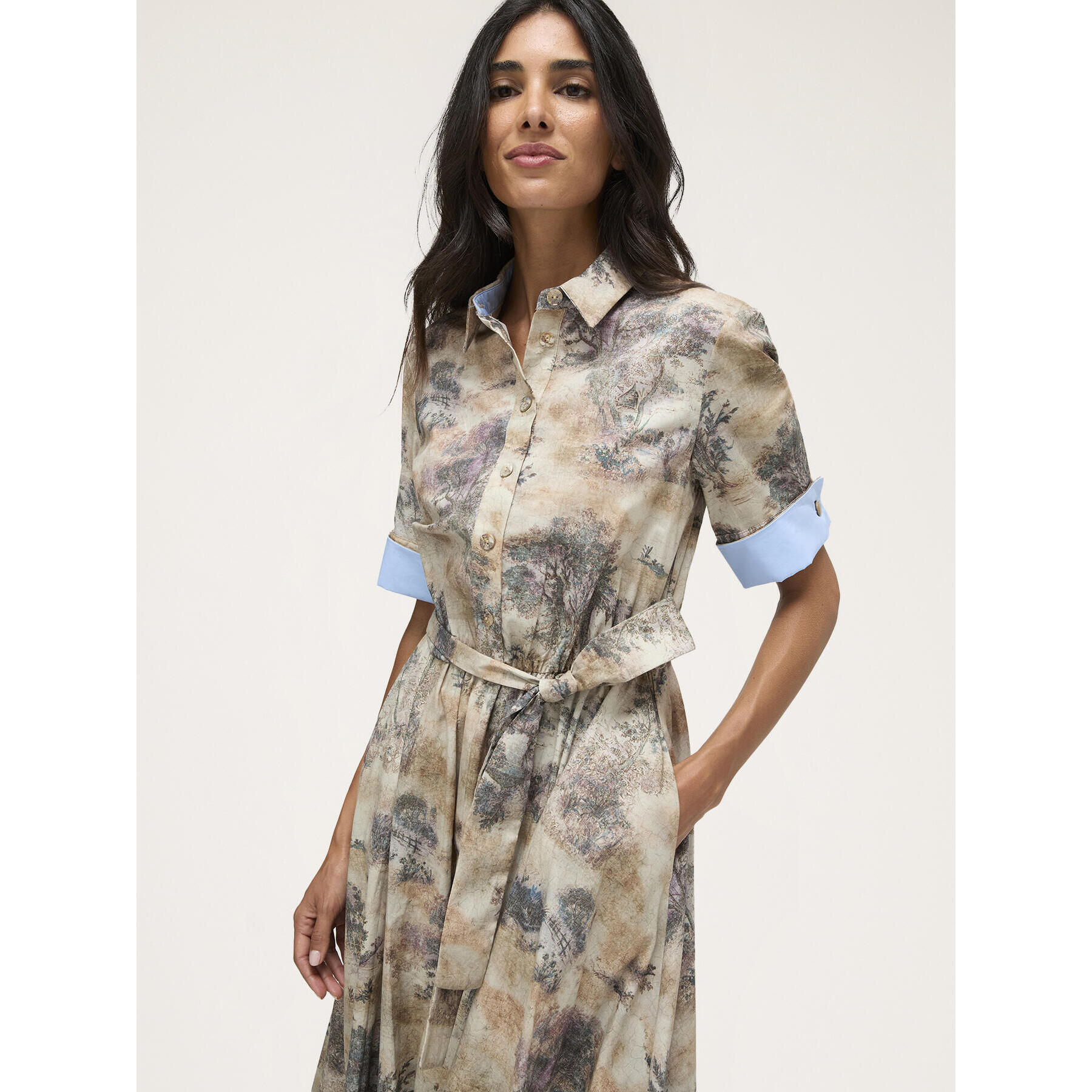 Motivi - Vestido camisero estampado de algodón - Beige