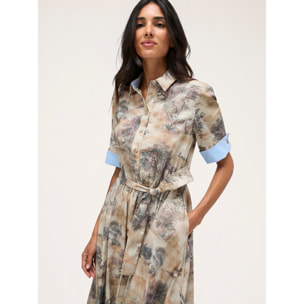 Motivi - Vestido camisero estampado de algodón - Beige