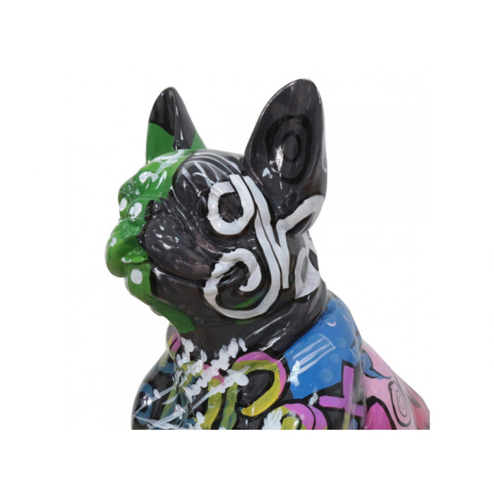Statue chien bouledogue multicolore assis en résine noire H45cm - TAGY