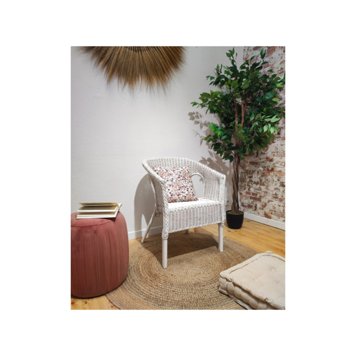 Fauteuil en rotin blanc tressé avec accoudoirs, pour jardin et intérieur - VIVIA