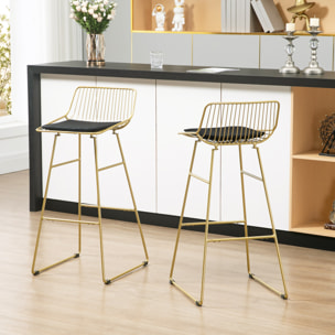 Conjunto de 2 Taburetes Altos de Cocina Sillas Altas de Cocina con Respaldo Cojín y Estructura de Acero Carga 120 kg para Bar Salón Comedor Dorado