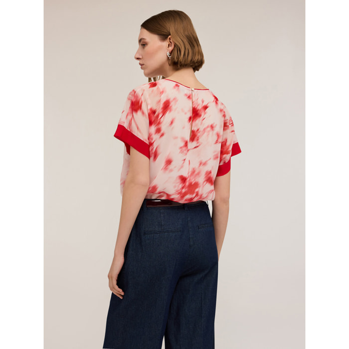 Motivi - Blusa de georgette con estampado chiné - Rojo