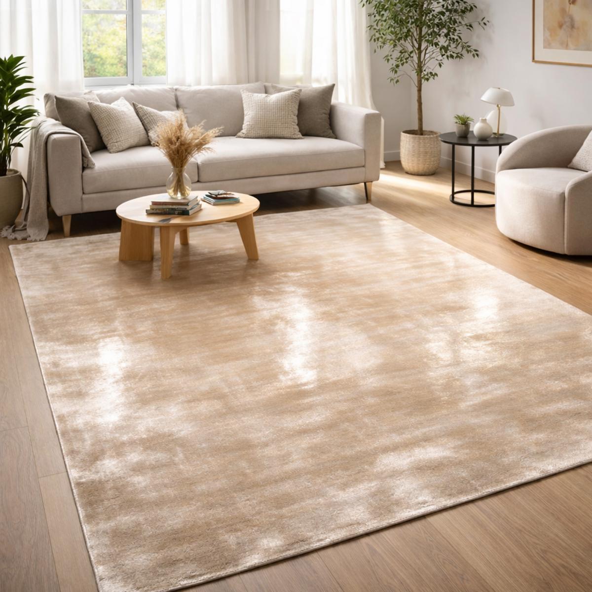 Tapis salon et chambre fait à la main en viscose motif uni JACU