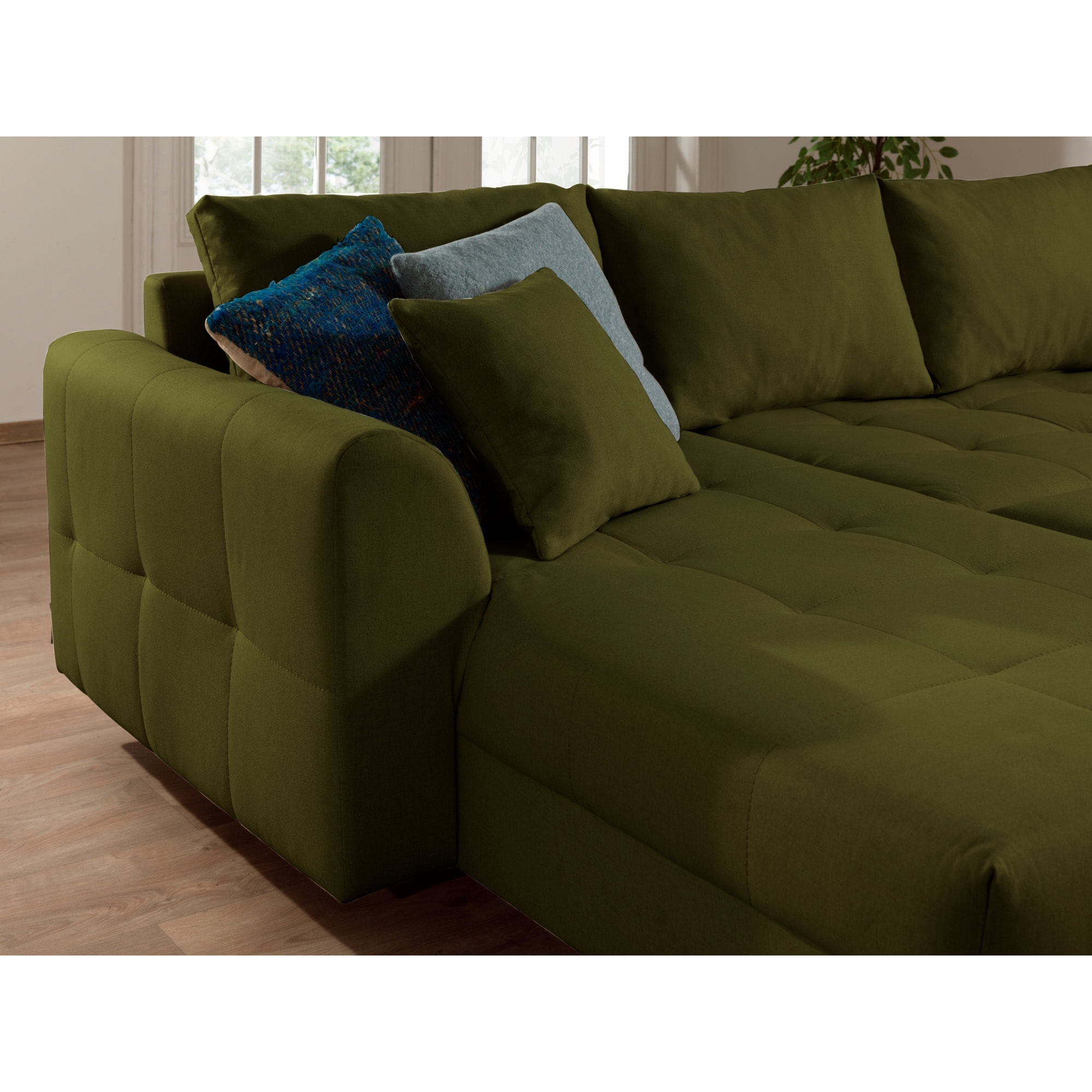 Rune - canapé panoramique - avec pouf d'appoint - 7 places - style scandinave - droit - Vert Olive