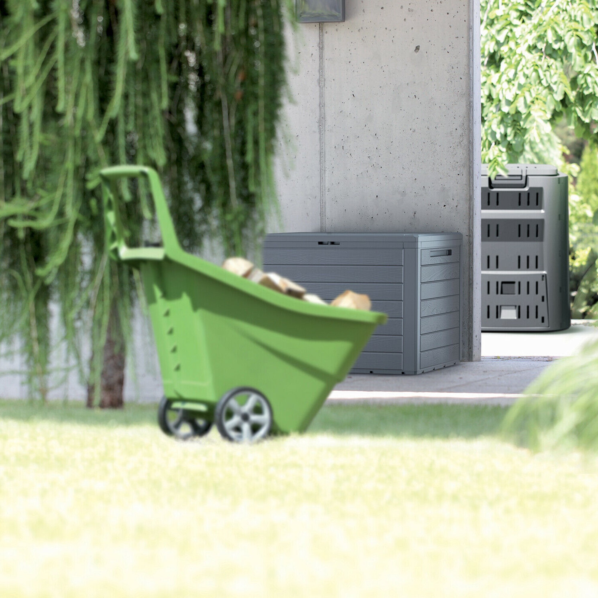 Baul de jardin 190 litros Prosperplast Boardebox de plastico en color ocre oscuro 78 x 43,3 x 55 cm
