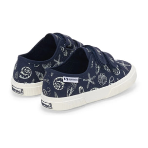 Le Superga Bambino/a Blu 3750 Kids Straps Seashells Print Leggera