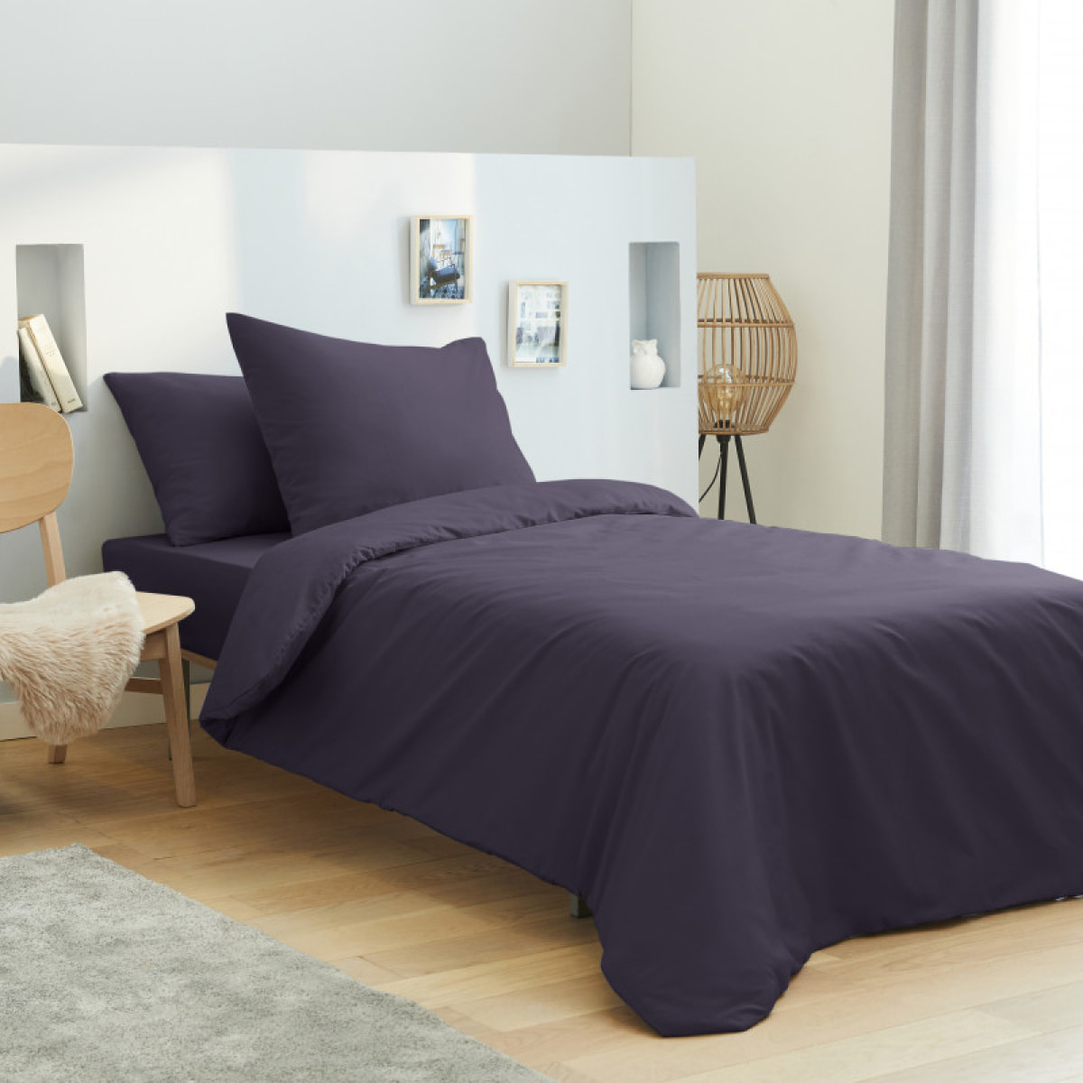 Housse de couette unie prune 100% Coton / 57 Fils/cm²