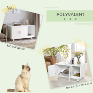 Maison de toilette pour chat - 2 portes, niche, grattoir amovible - MDF blanc