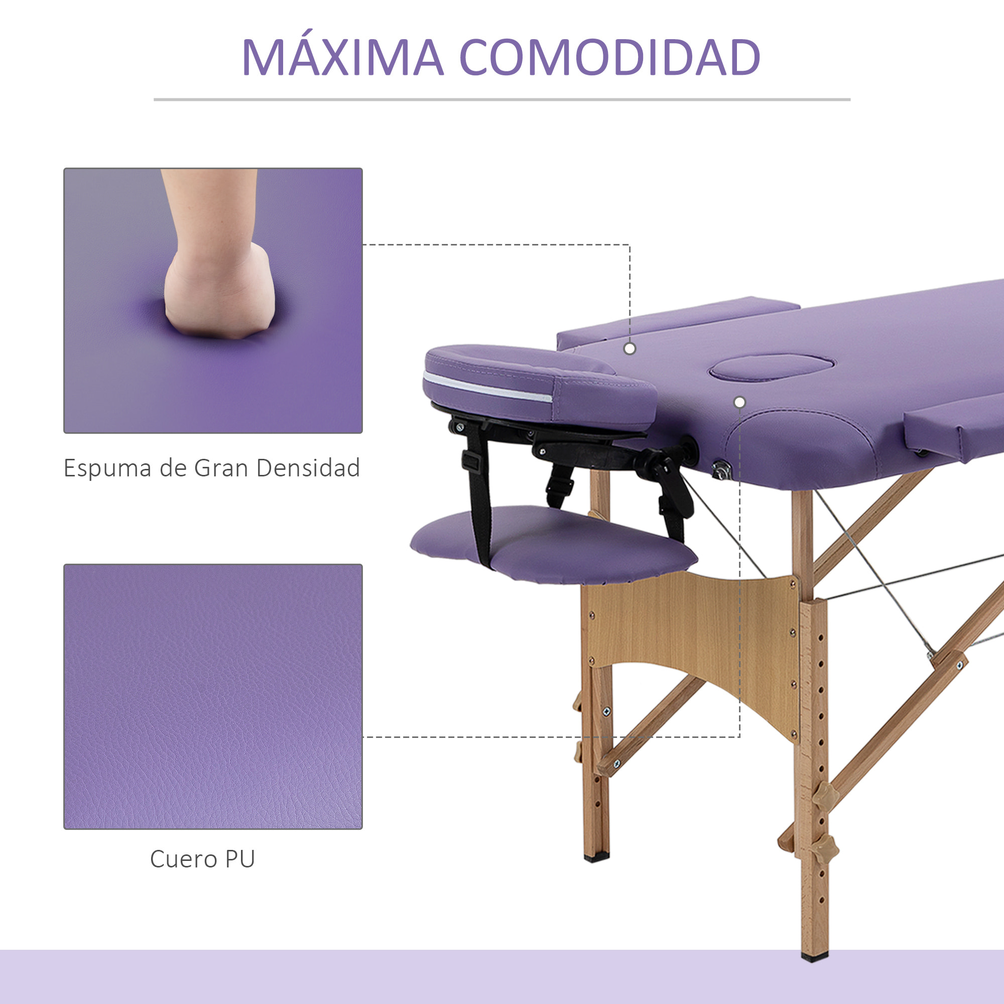 Camilla de Masaje Plegable 182x60cm Portatil Fisioterapeuta 2 zona + BOLSA Morado