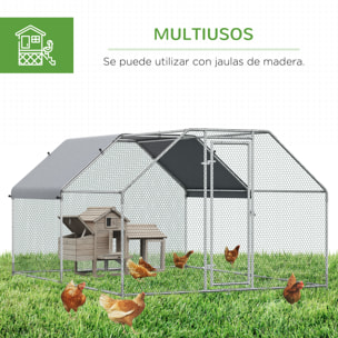 Gallinero de Metal Alambre Tela Oxford 2,8x3,8x1,95m Plata