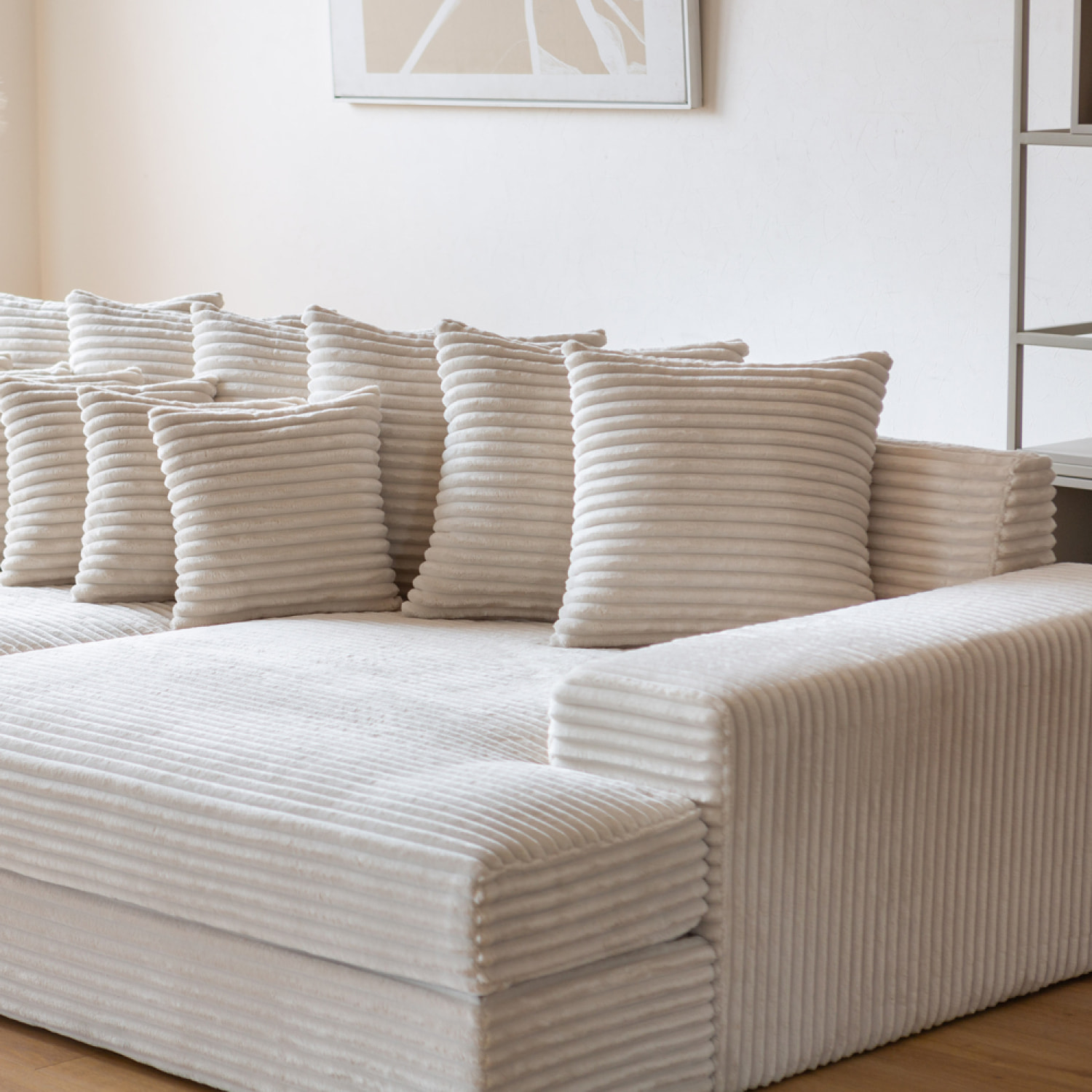 KENDARI Canapé 4 places assise profonde en velours côtelé beige