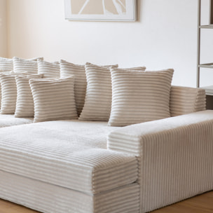 KENDARI Canapé 4 places assise profonde en velours côtelé beige