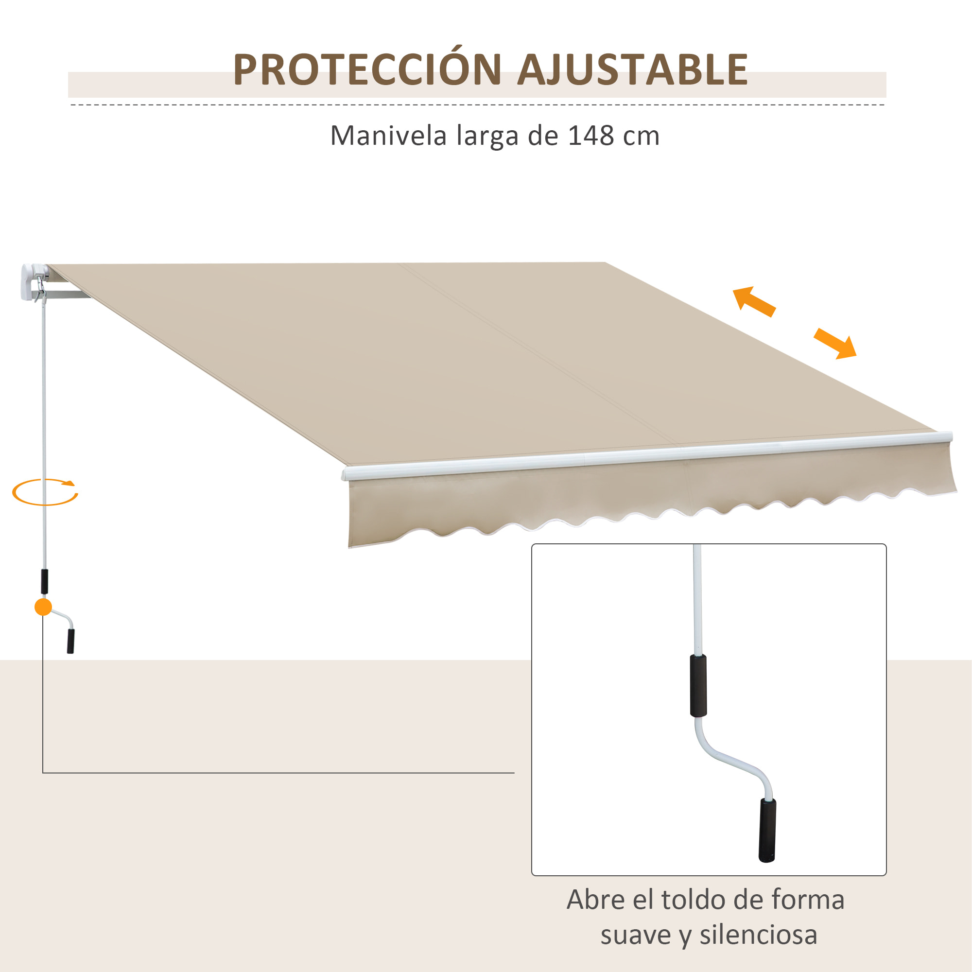 Toldo Manual Retráctil 350x250 cm Toldo para Balcón con Manivela de Metal Impermeable y Anti-UV Toldo Enrollable de Exterior para Jardín Terraza Ventanas Crema