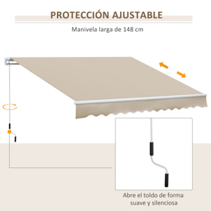 Toldo Manual Retráctil 350x250 cm Toldo para Balcón con Manivela de Metal Impermeable y Anti-UV Toldo Enrollable de Exterior para Jardín Terraza Ventanas Crema