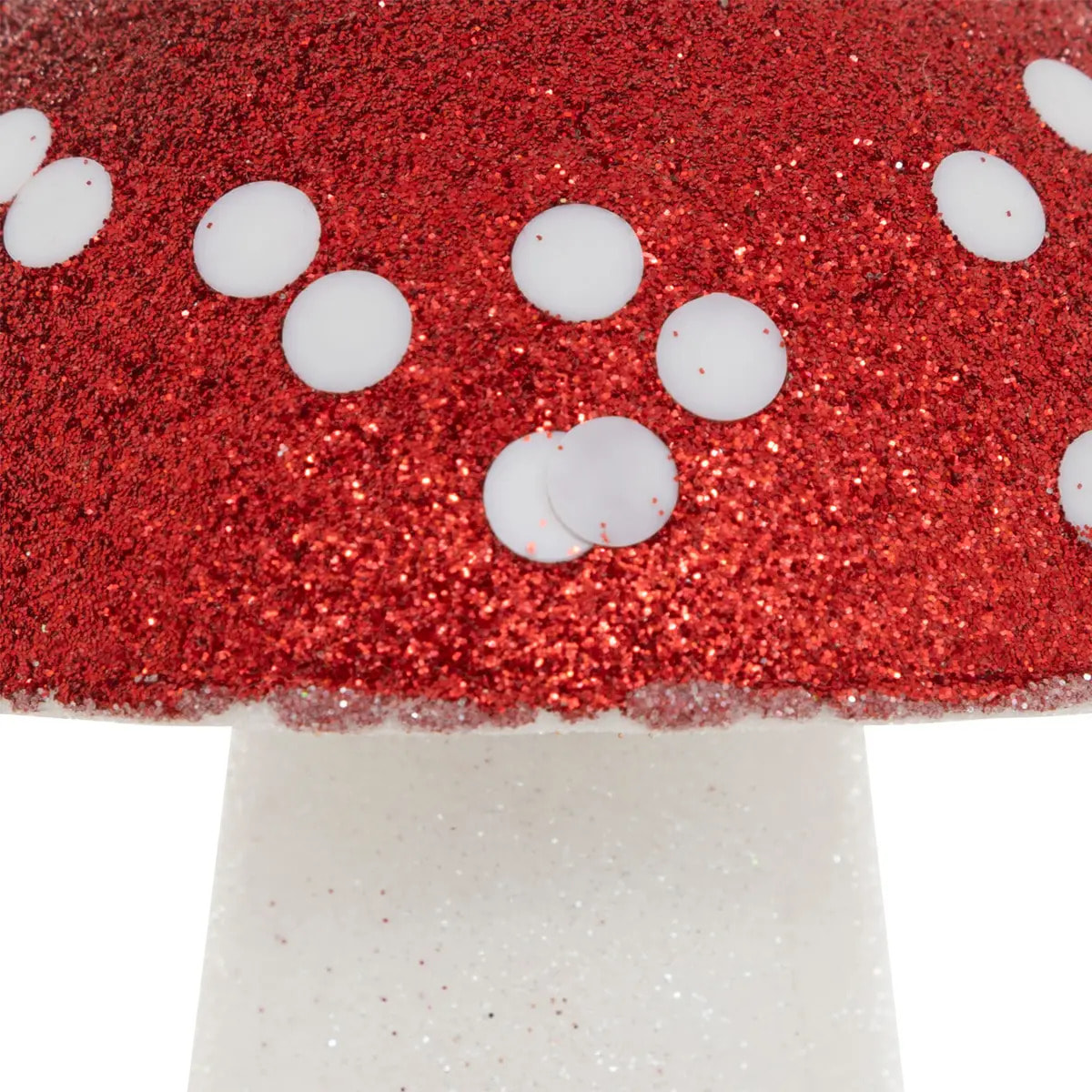 Sujet champignon paillettes polystyrène H.13cm rouge et blanc
