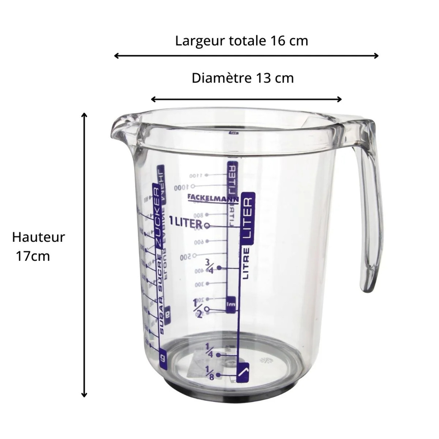 Verre doseur 1L en plastique de haute qualité Fackelmann