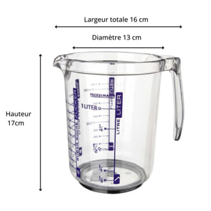 Verre doseur 1L en plastique de haute qualité Fackelmann