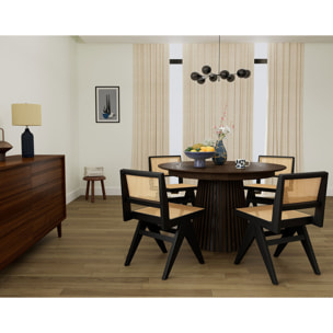 Freya - table à manger ronde extensible - effet bois foncé - 4 à 8 personnes - Marron