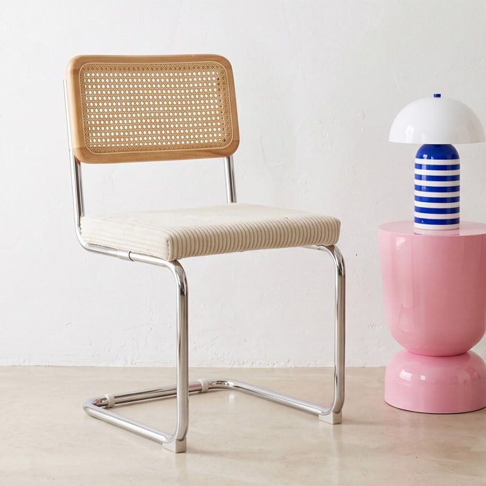 Lot de 2 chaises en cannage et velours côtelé - MUSE