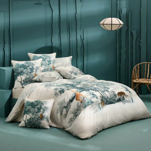 Taie d'oreiller satin de coton 115 g/m² imprimé bleu beige Utopie encre