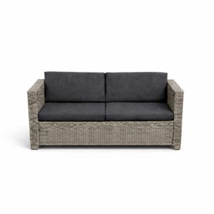 PALMANOVA Salon de jardin 4 places en résine tressée gris et noir