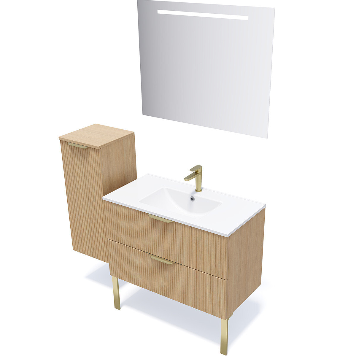 Ensemble vasque intégrée 2 tiroirs + miroir - VENICE