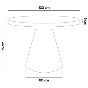 Artù White - Tavolo da pranzo rotondo ⌀ 120 cm in legno laminato con base a cono in metallo Grigio Testurizzato