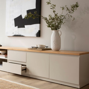 Meuble tv Ellinor -tableau en chêne et panneau mdf-couleur chêne/beige 150 x 50 x 40 cm