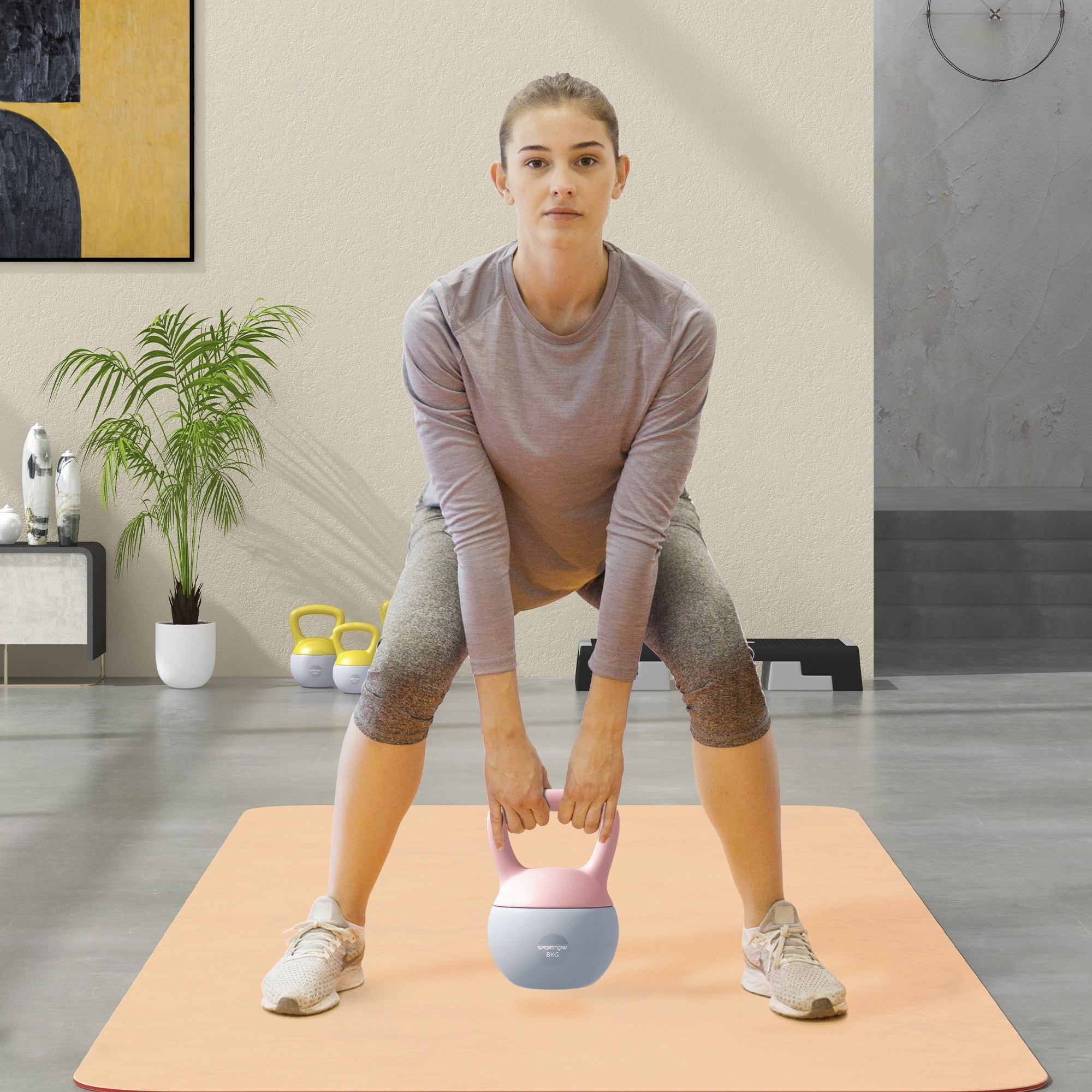 Pesa Rusa 8 kg, Soft Kettlebell Relleno de Arena Metálica y Mango Antideslizante, para Entrenamiento Culturismo en Casa, Gimnasio, Rosa Palo y Gris