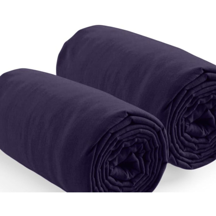 Lot de 2 Draps Housse - Bonnet 35cm 100% Coton 57fils Bleu Imperial