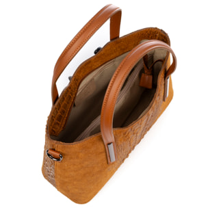 Fiesole borsa tote donna. Vera pelle Camoscio effetto coccodrillo.