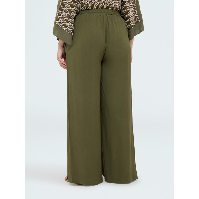 Fiorella Rubino - Pantalones Wide Leg con cordón en la cintura - Verde militare