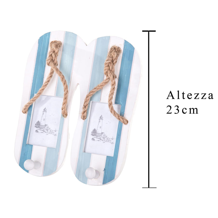 Ciabatte Portafoto. Altezza 23 Cm - Pezzi 4 - 20X23X4,5cm - Colore: Blu - Bianchi Dino - Marina, Decori Tema Marino