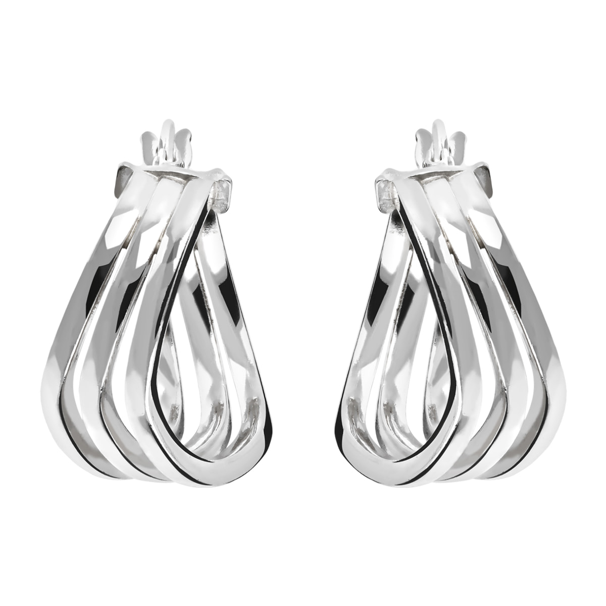 Orecchini Pendenti Triplo Cerchio in Argento 925 placcato Platino