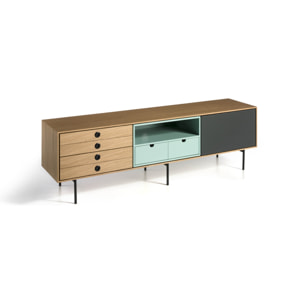 Mueble de TV – Gris, roble y turquesa