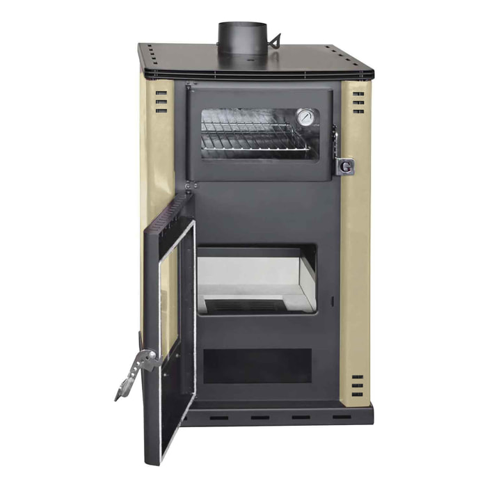 Elsa - Stufa a legna con forno e boiler 38L 62x59xH102 cm, colore beige