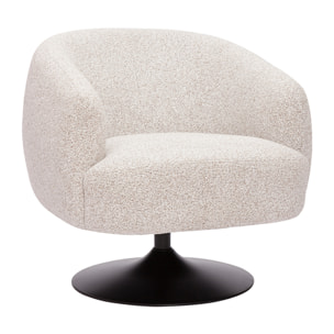 Fauteuil pivotant en tissu effet bouclette beige et métal noir BOWIE