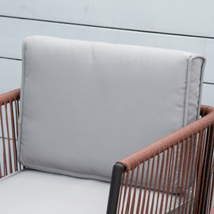 Conjunto de Muebles de Jardín de Ratán 3 Piezas Juego de Muebles de Terraza Incluye 1 Mesa de Centro y 2 Sillones con Cojines Acolchados Naranja y Gris