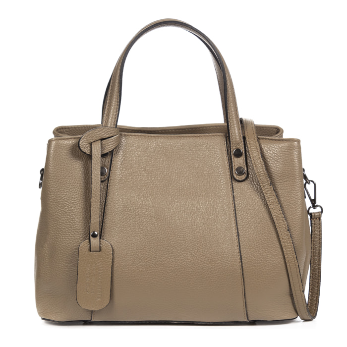 FIRENZE ARTEGIANI Borsa Tote da Donna Accumoli Vera Pelle Dollaro Made in Italy 33x15x21 Cm. Colore: Tortora