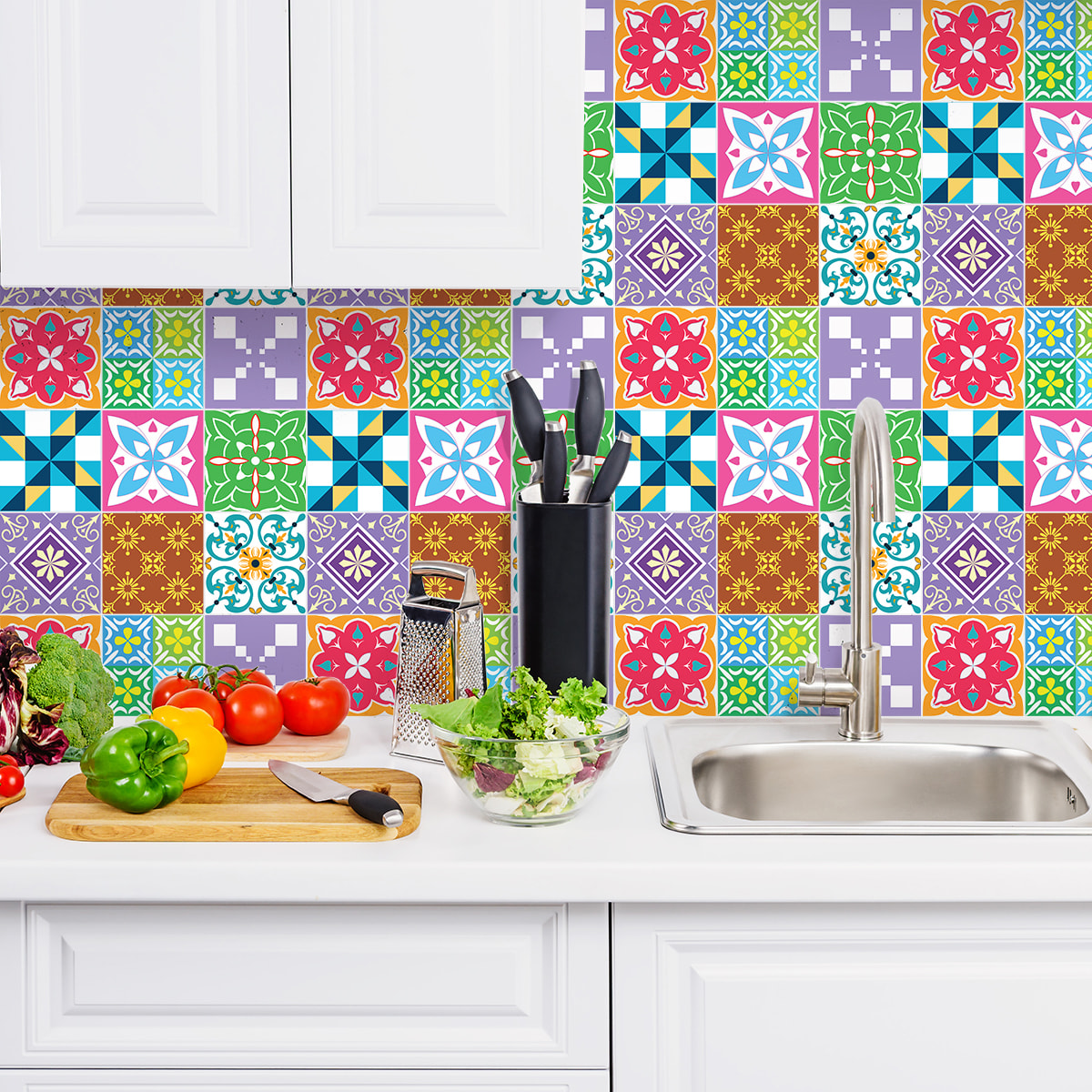Stickers muraux - Sticker Mural Carrelage adhésif Cuisine Salle de Bain - 9 STICKERS CARREAUX DE CIMENT AZULEJOS VIZIA