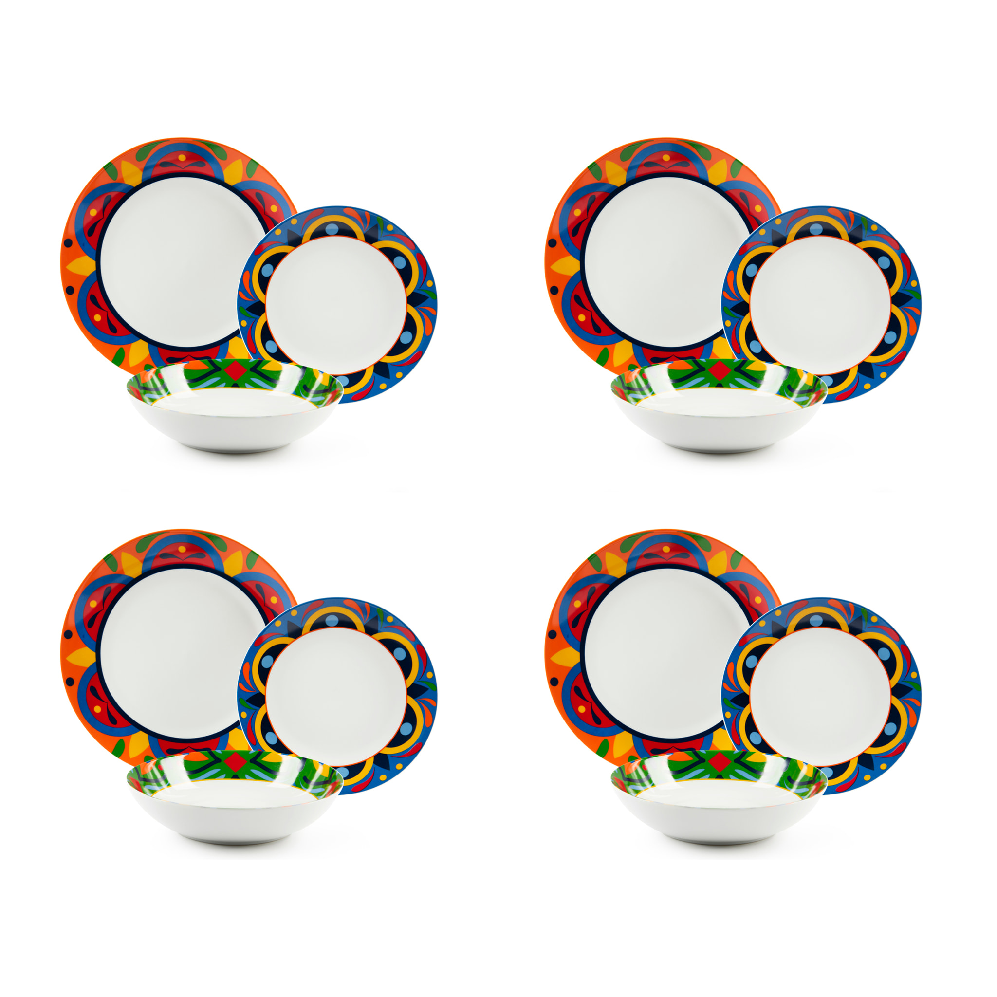 Service assiettes 12 pièces Excelsa – Cancun, Porcelaine Multicolore