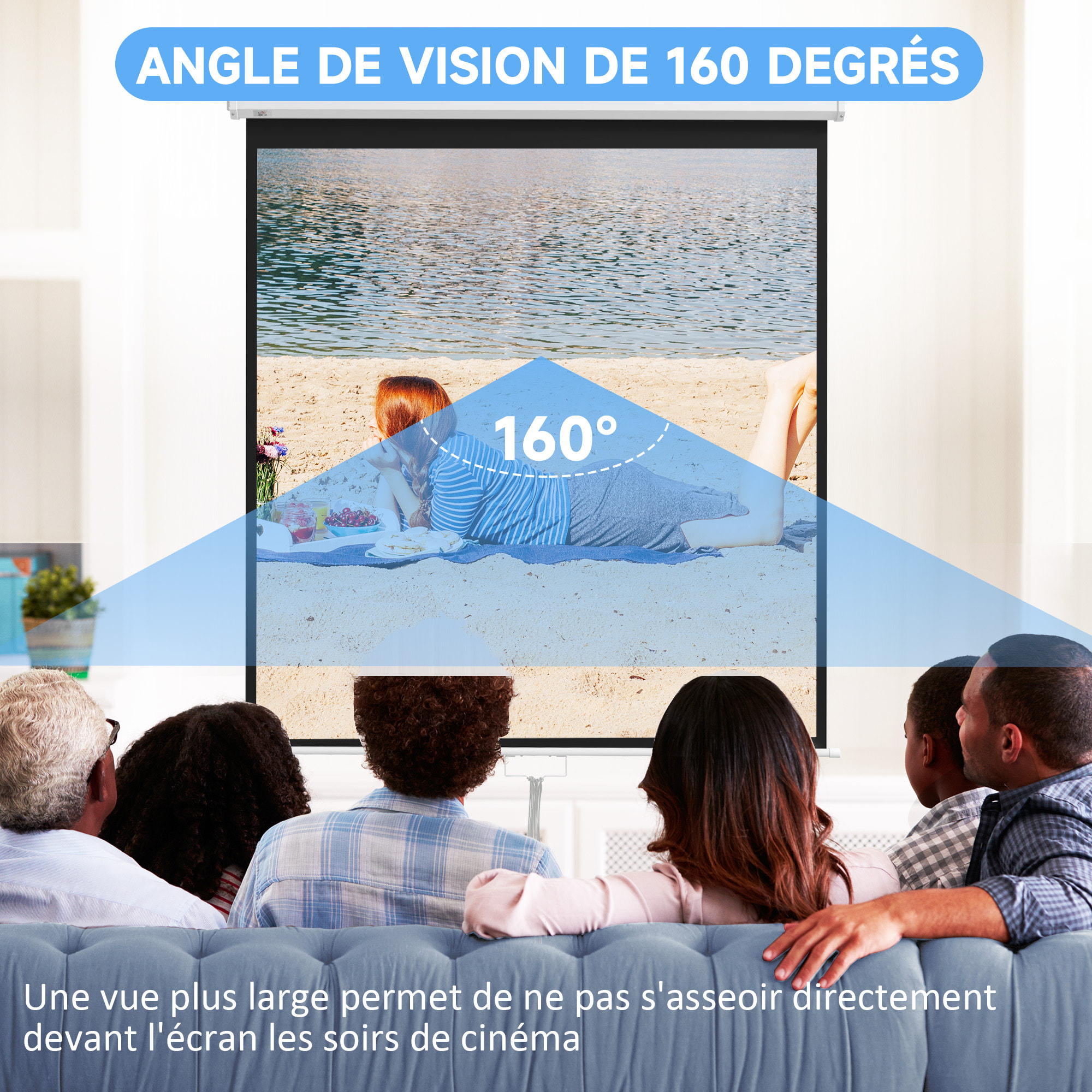 Écran de projection home-cinéma TV format 1:1 85 pouces 4K HD métal PVC blanc