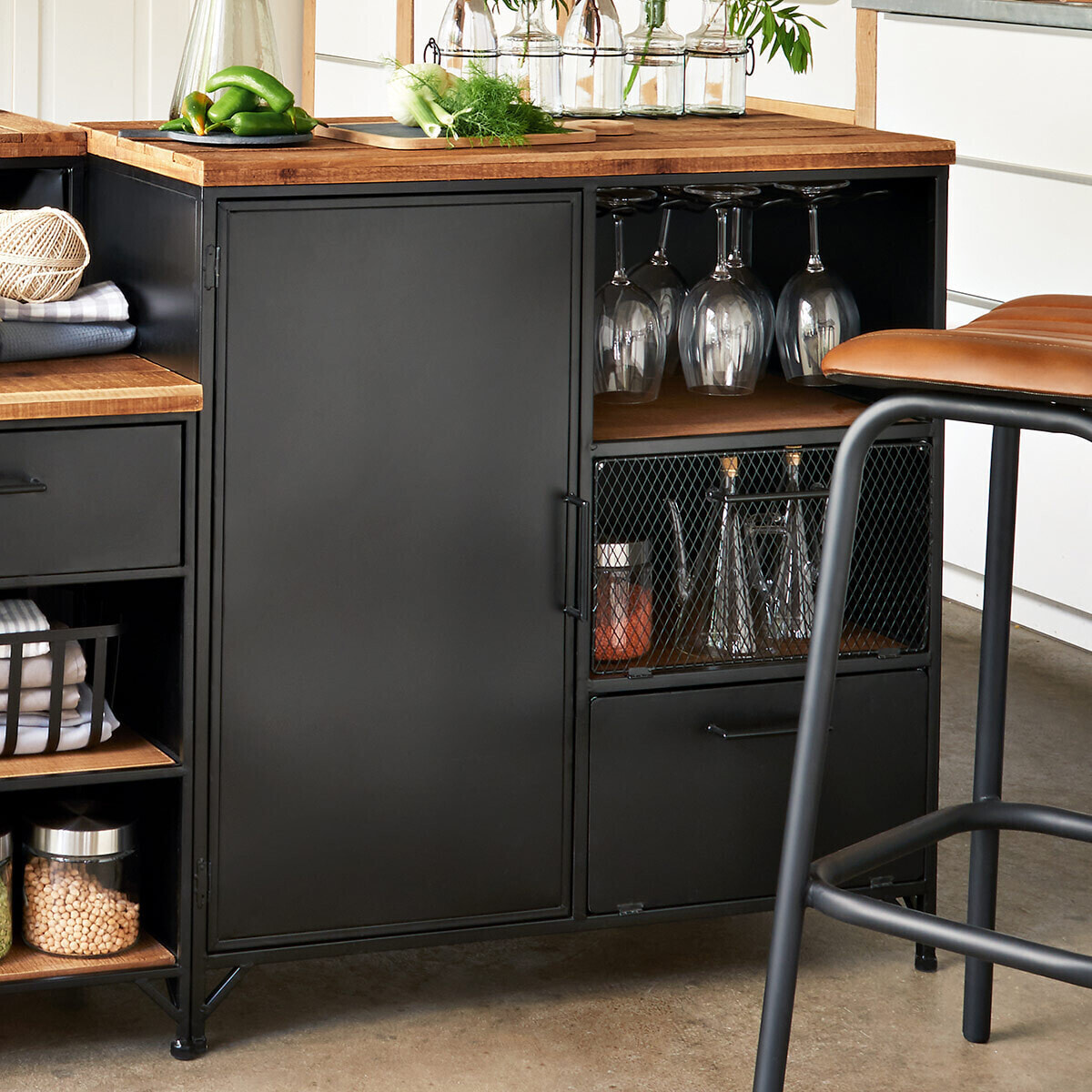 Buffet 1 porte "Cierna" noir - métal & bois
