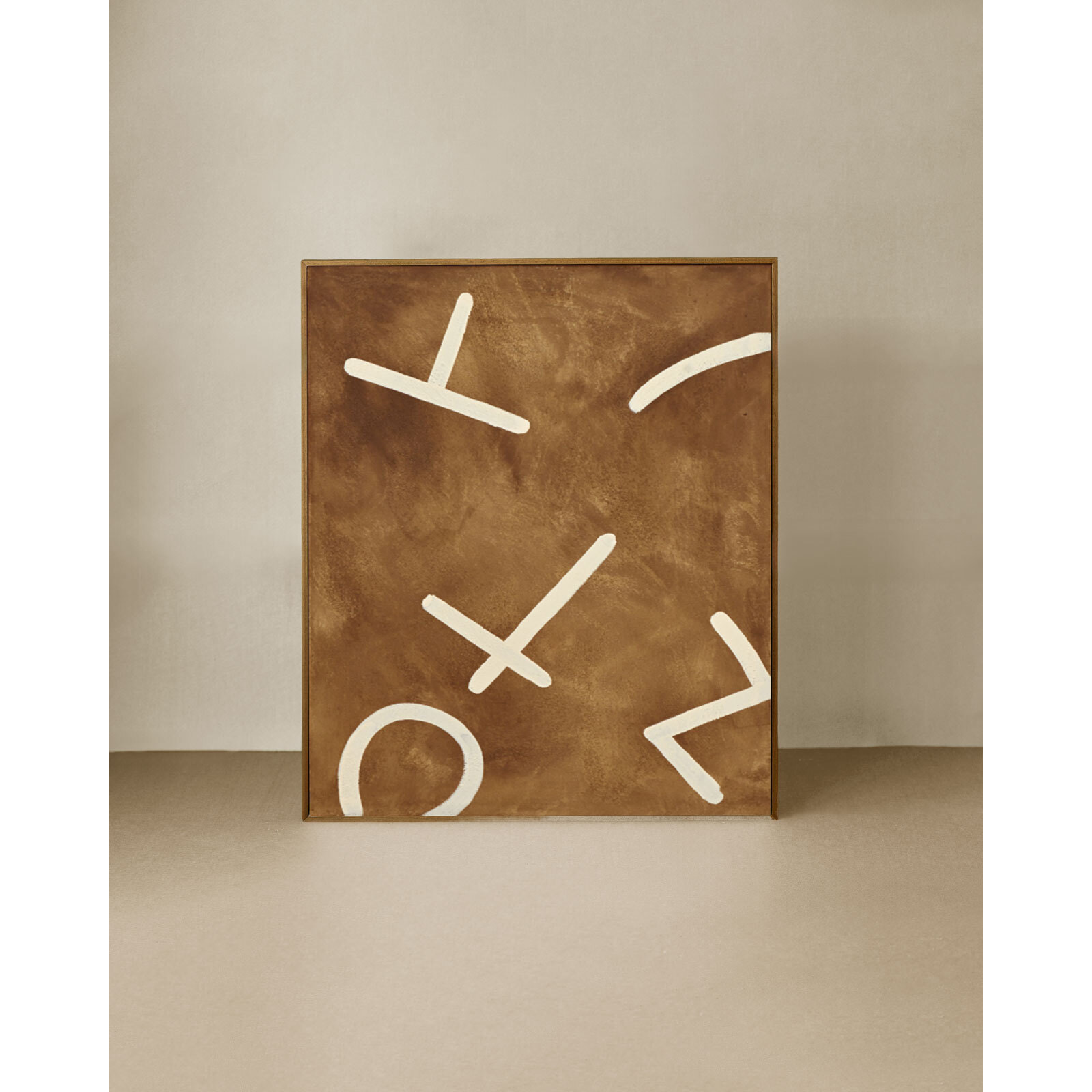 Tableau marron et blanc décoratif sur coton avec cadre en bois peint à la main à la peinture à l'huile en différentes tailles