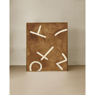 Tableau marron et blanc décoratif sur coton avec cadre en bois peint à la main à la peinture à l'huile en différentes tailles