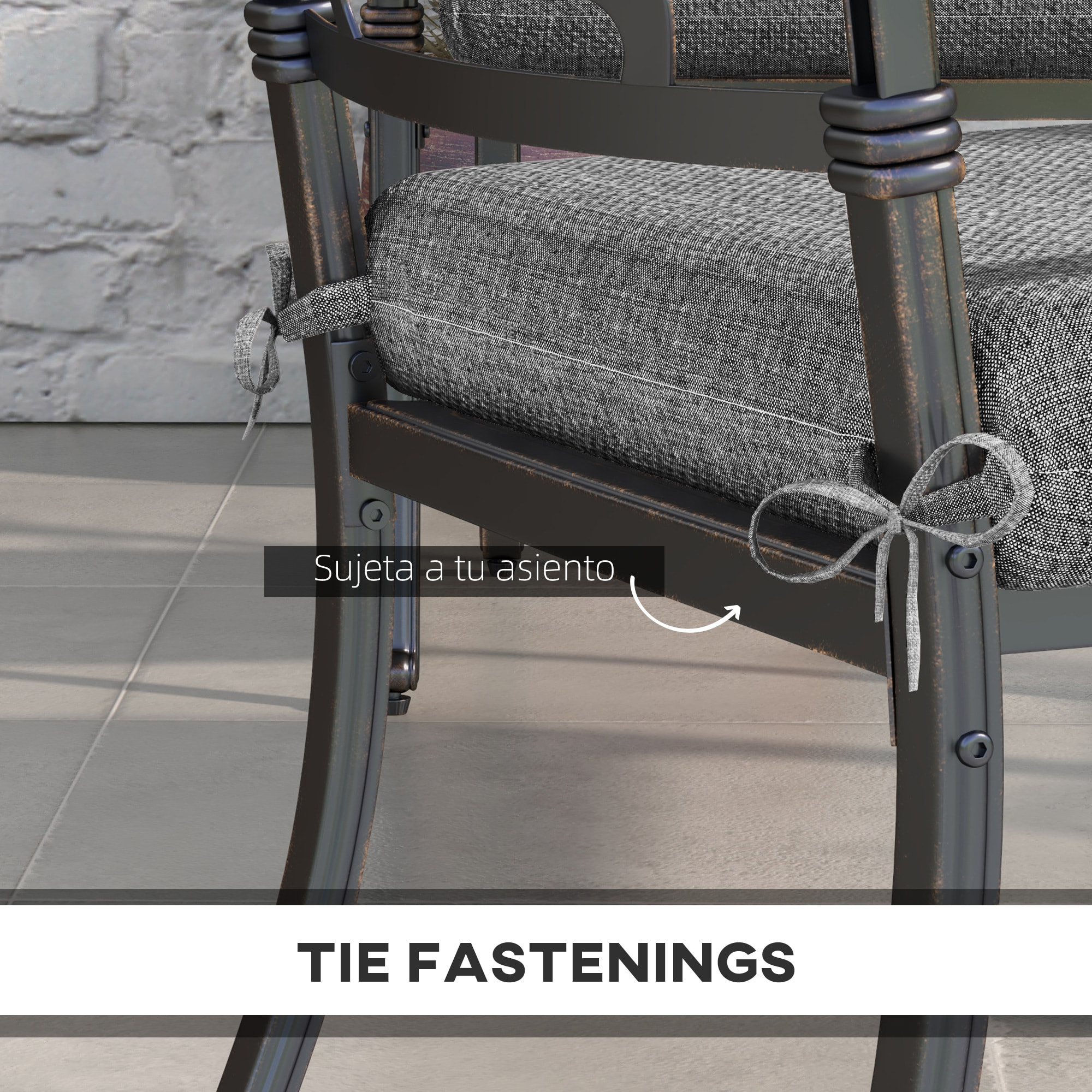 Conjunto de Cojines para Sillas de Comedor 47x47x7 cm Juego de 4 Piezas Cojines para Sillas de Jardín Impermeable y Protección UV 50+ para Interior y Exterior Gris