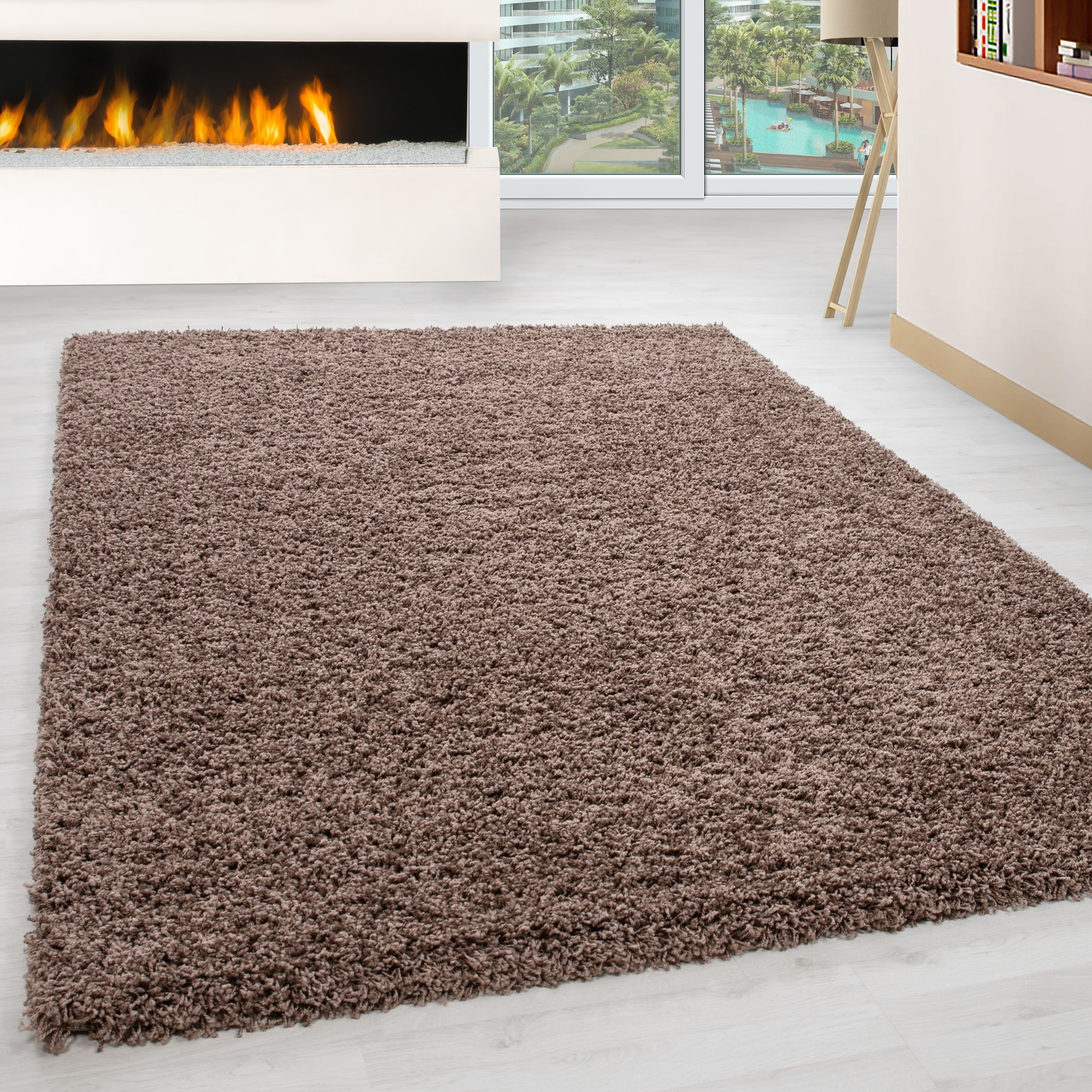 OTTAWA - Tapis rond shaggy uni Moka