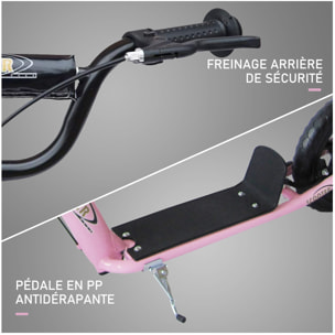 Trottinette patinette pneus 30 cm hauteur guidon réglable poignée frein et béquille acier rose