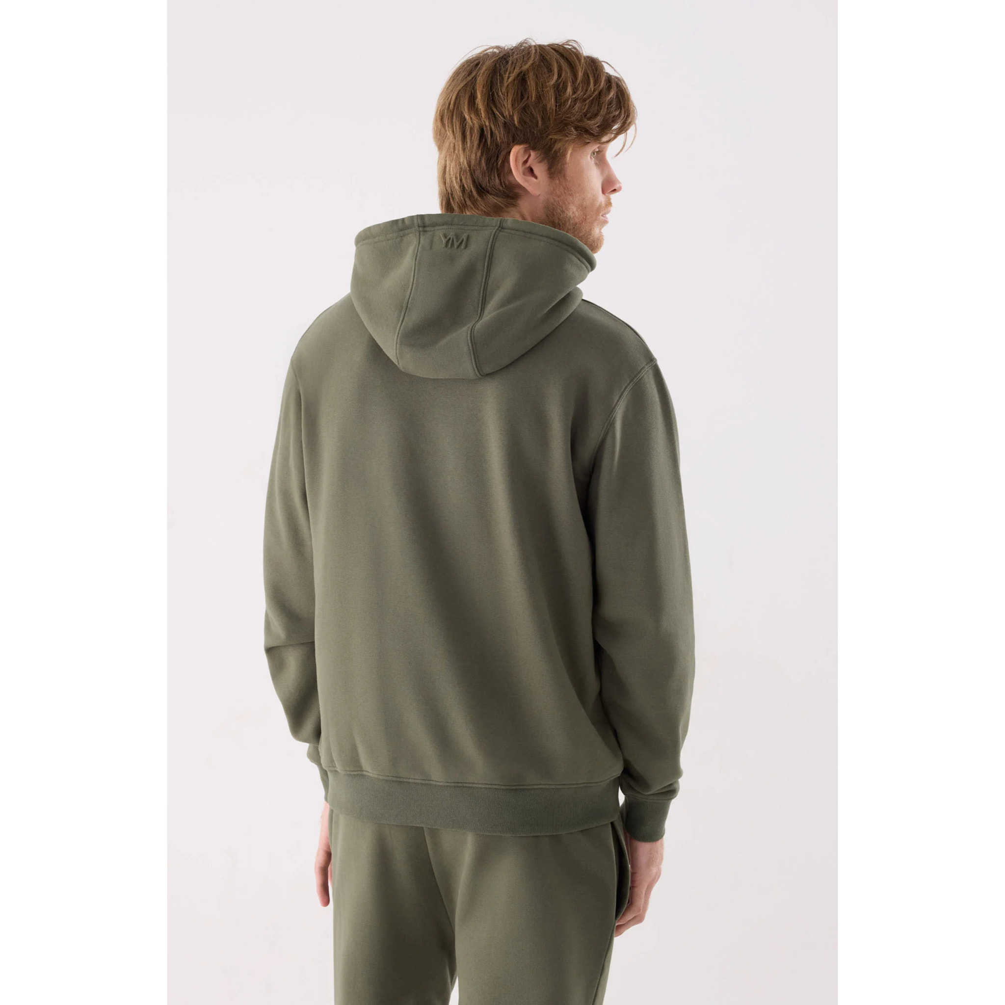 Sudadera deportiva hombre afelpada con capucha verde botella